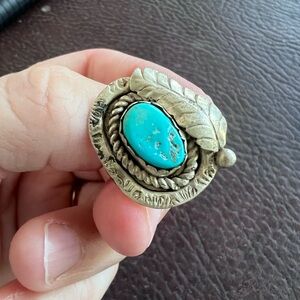 Silver and Turquoise Leaf Ring
